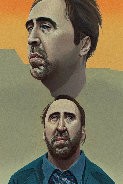 Image similar to Portrait of Nicholas Cage by Simon Stalenhag