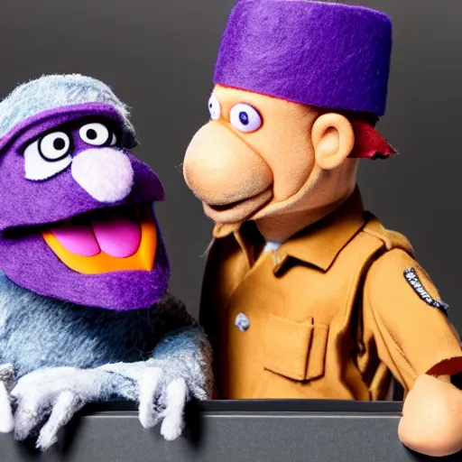 Image similar to prison mike as a muppet. highly detailed felt. hyper real photo. 4 k.