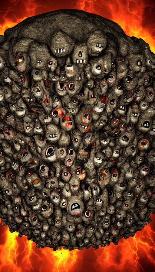 Image similar to a storm vortex made of many demonic eyes and teeth, with unreal engine