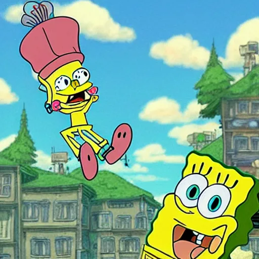 Image similar to spongebob in the style of ghibli studios