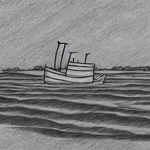 Prompt: A ship on a deserted island, realism drawing