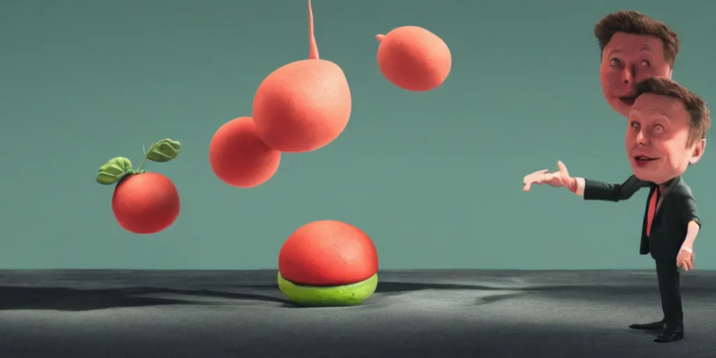 Image similar to elon musk as a melon, hyperrealistic, claymation, volumetric lighting, 3 5 mm film still, concept art