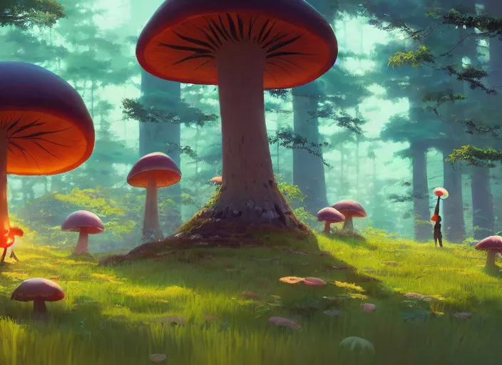 Prompt: giant mushroom forest, detailed, cory loftis, james gilleard, atey ghailan, makoto shinkai, goro fujita, studio ghibli, rim light, exquisite lighting, clear focus, very coherent, plain background, soft painting