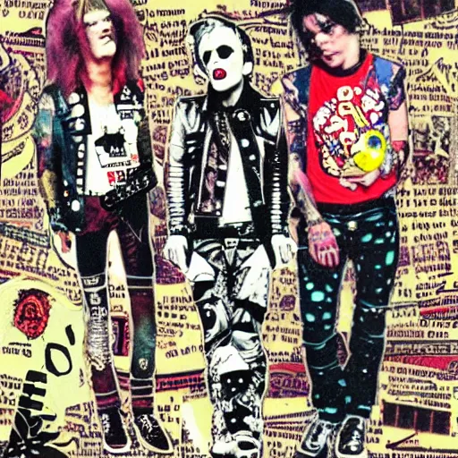 Image similar to punk rock astronauts, punk, grunge, 1980s, mixed media collage