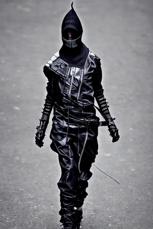 Image similar to beautiful androgynous high fashion avant garde techwear look and clothes, we can see them from feet to head, highly detailed and intricate, luxury, cinematic, rick owens, yohji yamamoto, y 3, outfit photo, hot on r / streetwear, trending on artstation,