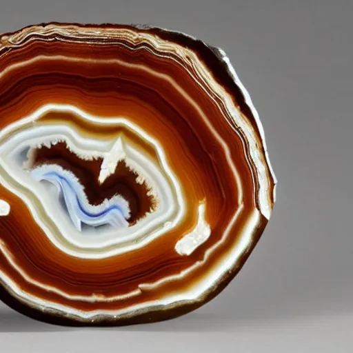 Prompt: a studio portrait of an agate with the letter k in the banding white background