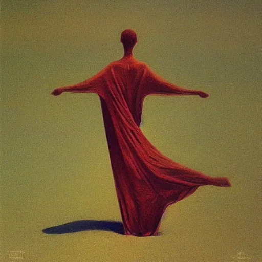 Image similar to a woman in a dress posing, feeling of surrender, by Zdzislaw Beksinski and Marat Safin