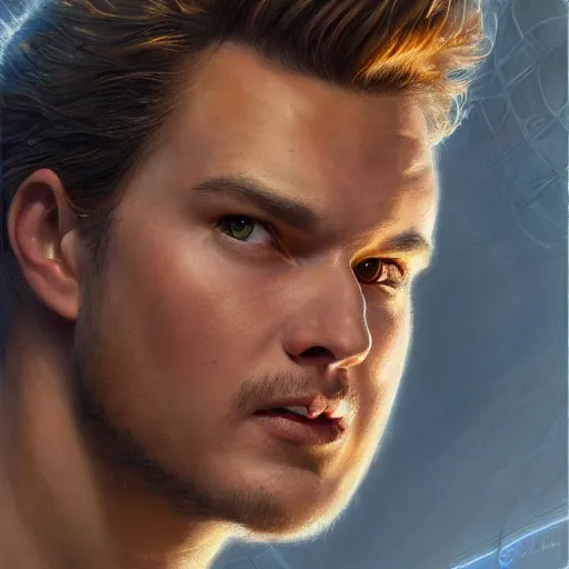 Prompt: a realistic portrait of Joe Keery in a spider-man suit, cute face, 4k, art by Donato Giancola and Bayard Wu and WLOP and Artgerm, exquisite detail, hyper realism, ornate, masterpiece, artstation