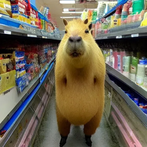 Prompt: a capybara ( flood ), huge amount of capybara! running down a target aisle