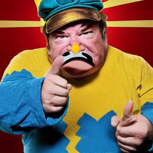 Prompt: live-action-Wario-hollywood movie casting, played by William Shatner, posing for poster photography