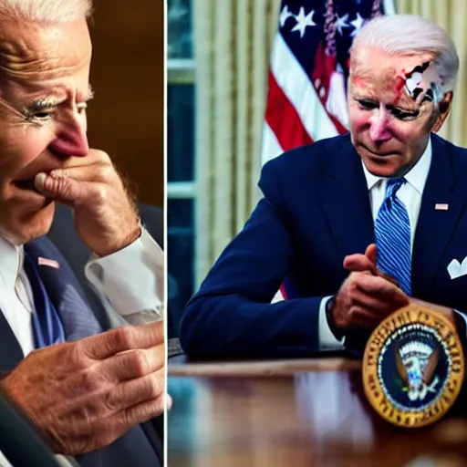 Prompt: joe biden crying over a glass of spilled milk, high - res, varying art styles, varying angles,