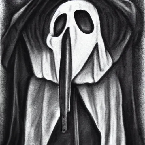 Image similar to Plague doctor charcoal painting