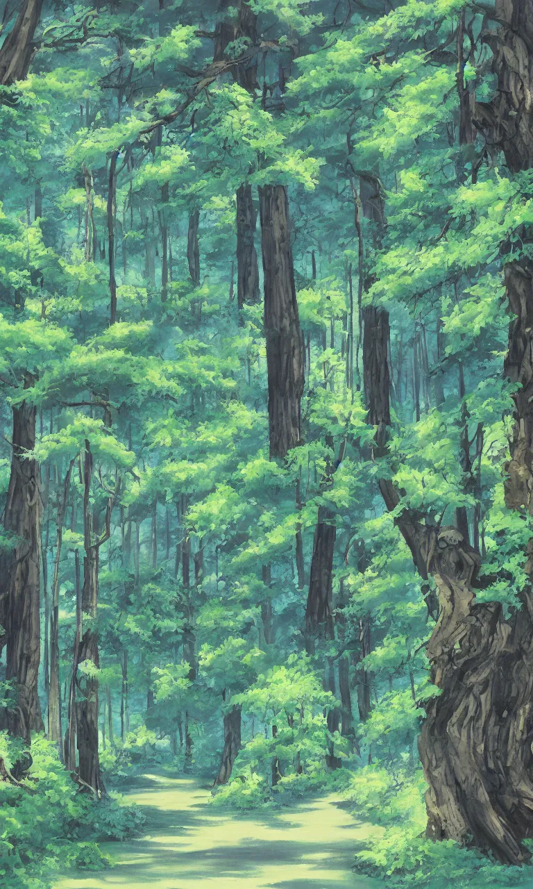 Image similar to a detailed painting in the style of anime of a forest