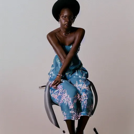 Image similar to realistic photoshooting for a new aime leon dore lookbook, color film photography, portrait of a beautiful woman, in style of Bolade Banjo, 35mm,