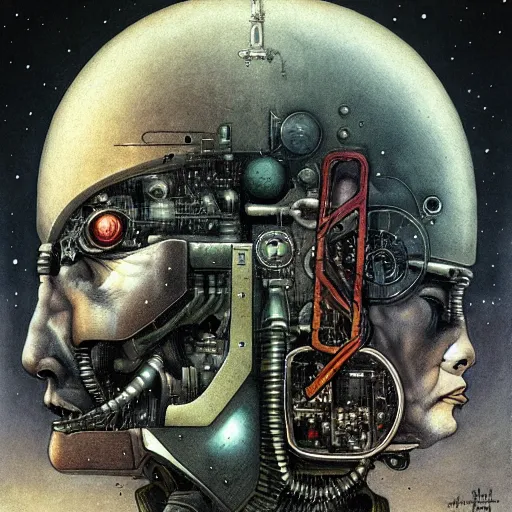 Image similar to futurist cyborg emperor, perfect future, award winning art by santiago caruso, iridescent color palette