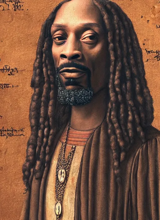 Image similar to a very high resolution image from a new movie, snoop dogg. drawn by leonardo da vinci. mountains, directed by wes anderson