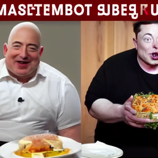 Image similar to obese jeff bezos and elon musk mukbang