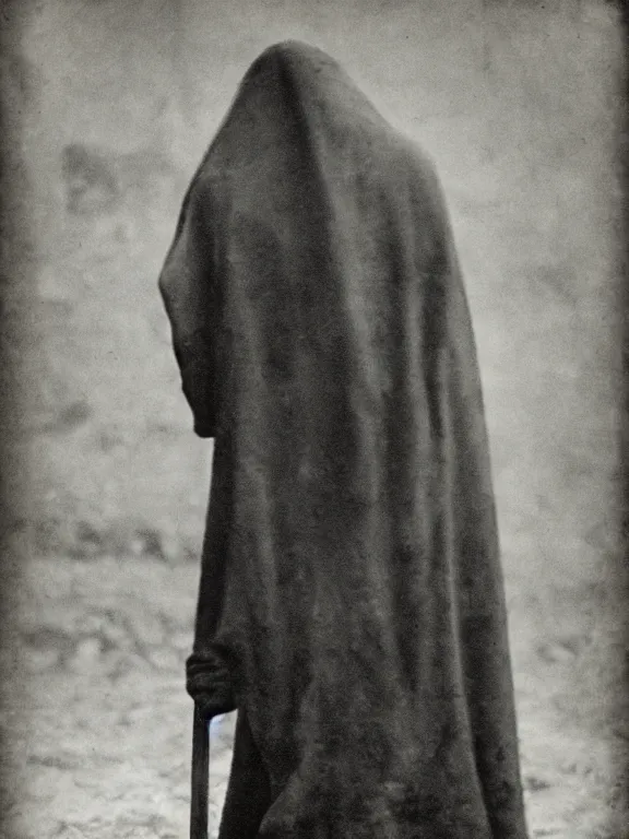 Image similar to portrait of faceless grim reaper, ww1 photo, grainy, high detail, high resolution,