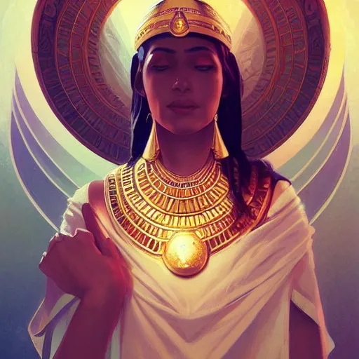 Image similar to egyptian god, gorgeous, amazing, elegant, intricate, highly detailed, digital painting, volumetric lighting, artstation, concept art, sharp focus, illustration, art by artgerm and greg rutkowski and alphonse mucha