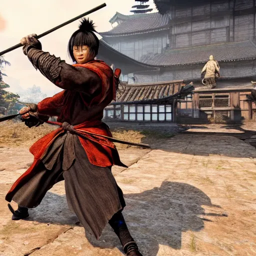 Prompt: Sekiro enemy as Joe Biden, dynamic pose, full body portrait