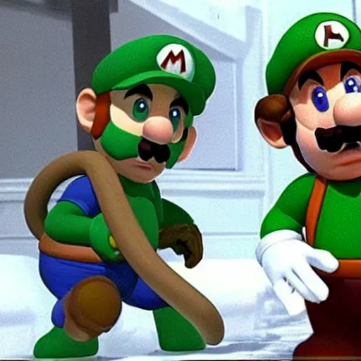 Image similar to a still of from the movie the thing ( 1 9 8 2 ) crossover with the game mario and luigi : partners in time