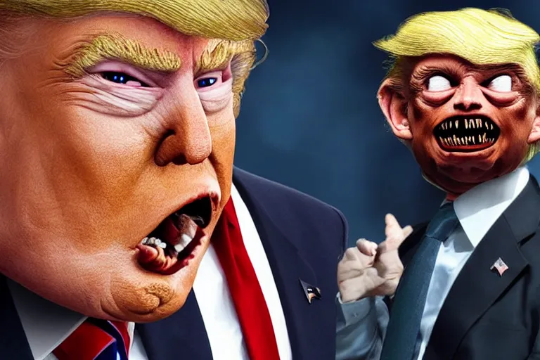 Image similar to Donald J Trump as a goblin, hyper realistic