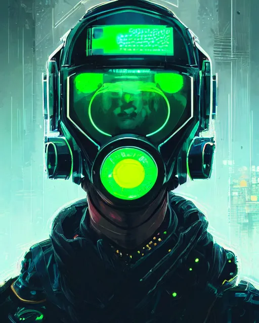 Image similar to detailed portrait cyberpunk helmet futuristic neon, reflective green coats, decorated with traditional japanese ornaments by Ismail inceoglu dragan bibin hans thoma greg rutkowski Alexandros Pyromallis Nekro Rene Maritte Illustrated, Perfect face, fine details, realistic shaded, fine-face, pretty face