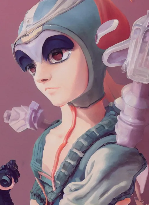 Image similar to a gouache painting in the style of breath of fire iv, a detailed 3 d render of audrey hepburn as a yorha android, by hikari shimoda, ilya kuvshinov, yoshitaka amano, by shaun tan, by good smile company, portrait, cgsociety, artstation, a modular costume and headpiece, action adventure scene