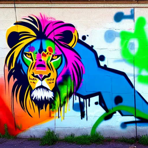 Image similar to wall with graffiti, splash painting of a lion by depose