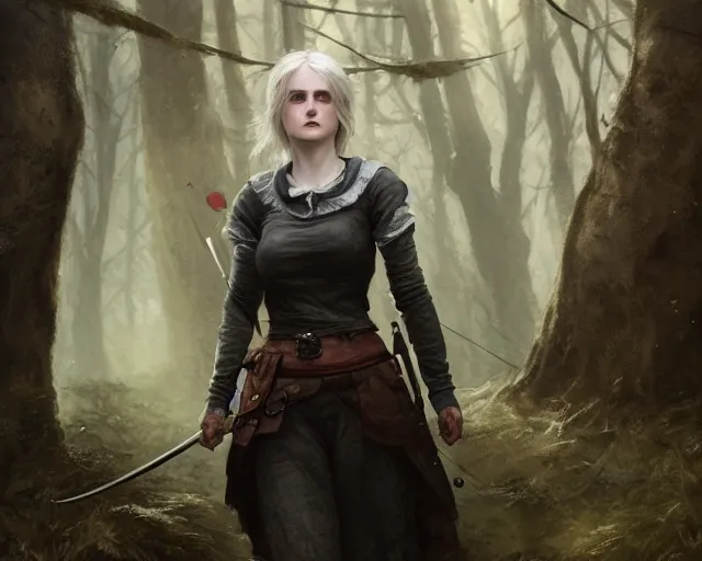 Prompt: 5 5 mm portrait photo of a real life tough looking battle hardened ciri with a thin face and a large scar across her left cheek, in a magical forest. dark atmosphere. art by greg rutkowski. highly detailed 8 k. intricate. lifelike. soft light. nikon d 8 5 0.
