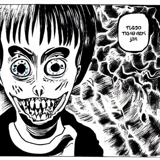 Image similar to manga panel, junji ito, body horror, terrifying, nightmare fuel,