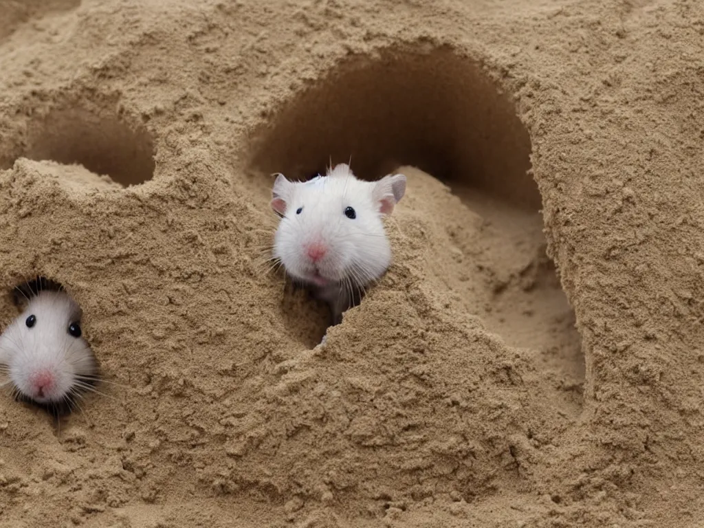 Image similar to Photo of a hamster making a giant sandcastle, highly-detailed 4K award-winning