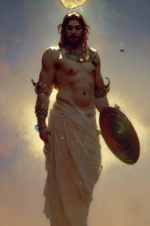 Image similar to god of moon, male character design, painting by gaston bussiere, craig mullins, greg rutkowski, alphonse mucha, trending on artstation