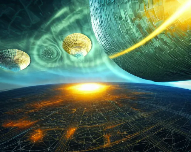 Image similar to realistic textured magnetosphere, complex vortex, large array, ornate, cinematic light shadows, hdr refractions, insanely detailed rendering, cybernetic civilisations, 8 k, *