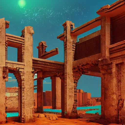 Image similar to ancient structure, retrowave epic art, trending on art station