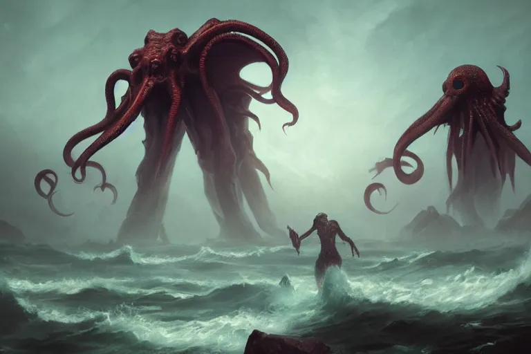 Image similar to cthulhu rising from the sea, digital art, magic the gathering, mtg, by greg rutkowski, trending on artstation