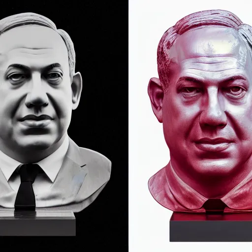 Prompt: a giant benjamin netanyahu head, sculpture made out of juicy and transparent red jelly in the sea, long shot, hyper detailed, hyper realistic, ray tracing, 8 k resolution, sharp focus, realistic water, award winning