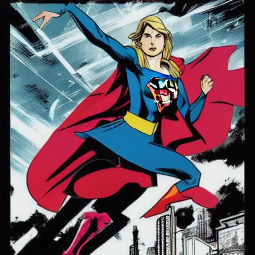 Prompt: in the style of Rafael Albuquerque comic art, Supergirl rushing to help the citizens of Liberty City.