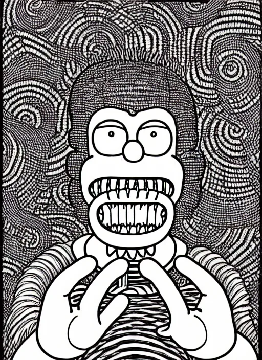 Image similar to junji ito style homer simpson, intricate, highly detailed, illustration, art by junji ito, junji ito