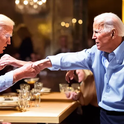 Image similar to Donald Trump fighting Joe Biden in a restaurant