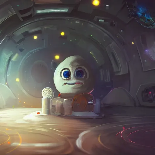 Prompt: magical potatoe with eyes in a space station looking at the earth , realistic cinematic, volumetric lighting, centered, symmetrical, sharp focus, digital painting, mystical art, smooth, trending on Artstation, 4k