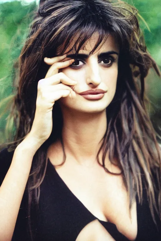 Image similar to photo of penelope cruz, portrait, mid shot, 3 5 mm, kodak gold 2 0 0