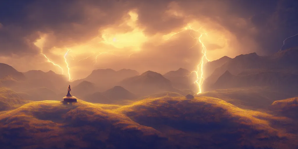 Image similar to a serene landscape with a powerful ( goddess ) of life in the middle, volumetric illumination, octane render, cinematic lightning, 8 k