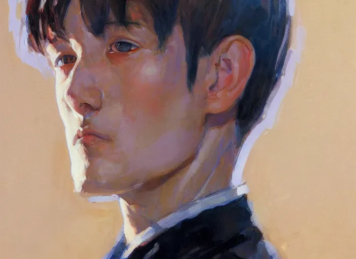 Image similar to a highly detailed beautiful portrait of shinji ikari by gregory manchess, james gurney, james jean