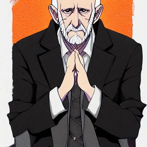 Image similar to portrait of mike ehrmantraut the incarnation of fingers, anime fantasy illustration by tomoyuki yamasaki, kyoto studio, madhouse, ufotable, trending on artstation