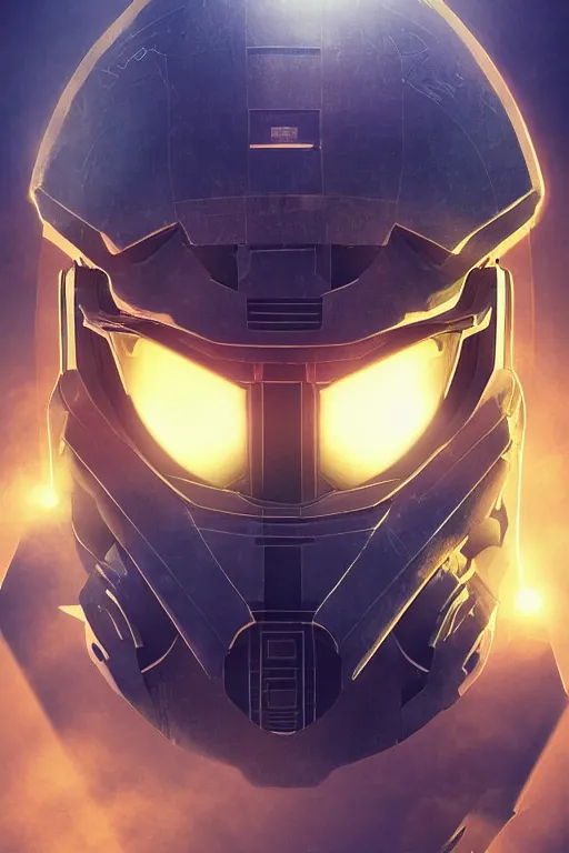 Image similar to robot ninja mask helmet halo master chief radiating a glowing aura global illumination ray tracing hdr fanart arstation by ian pesty and katarzyna da „ bek - chmiel