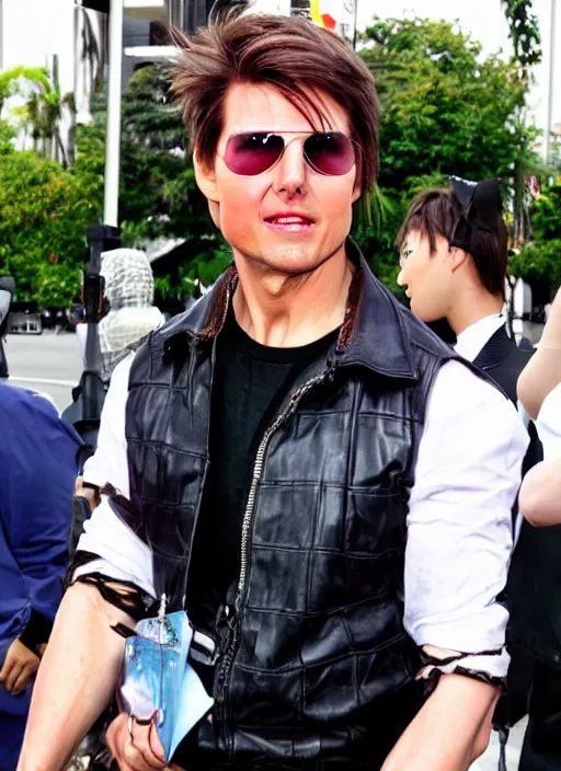 Prompt: Tom Cruise as a harajuku ganguro, portrait photo