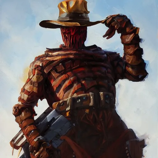 Image similar to greg manchess portrait painting of partially armored freddy krueger as overwatch character, medium shot, asymmetrical, profile picture, organic painting, sunny day, matte painting, bold shapes, hard edges, street art, trending on artstation, by huang guangjian and gil elvgren and sachin teng
