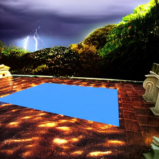 Image similar to Palace of the chalice, refracted sparkles, motion blur, accidental pic, thunderstorm, greek pool, beach and Tropical vegetation on the background major arcana sky, 2005 blog, dslr camera IMG_4016