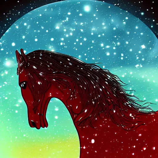 Prompt: horse in space digital art